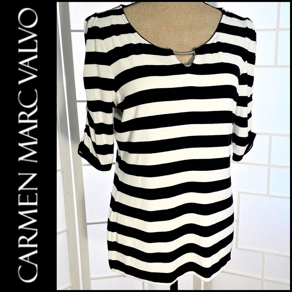 Carmen Marc Valvo  Stripe Peephole Top